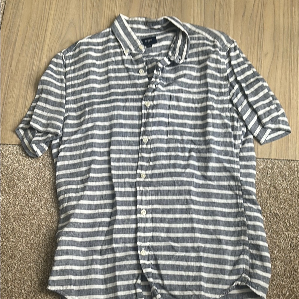 Men's J Crew Linen Striped Gray Shirt